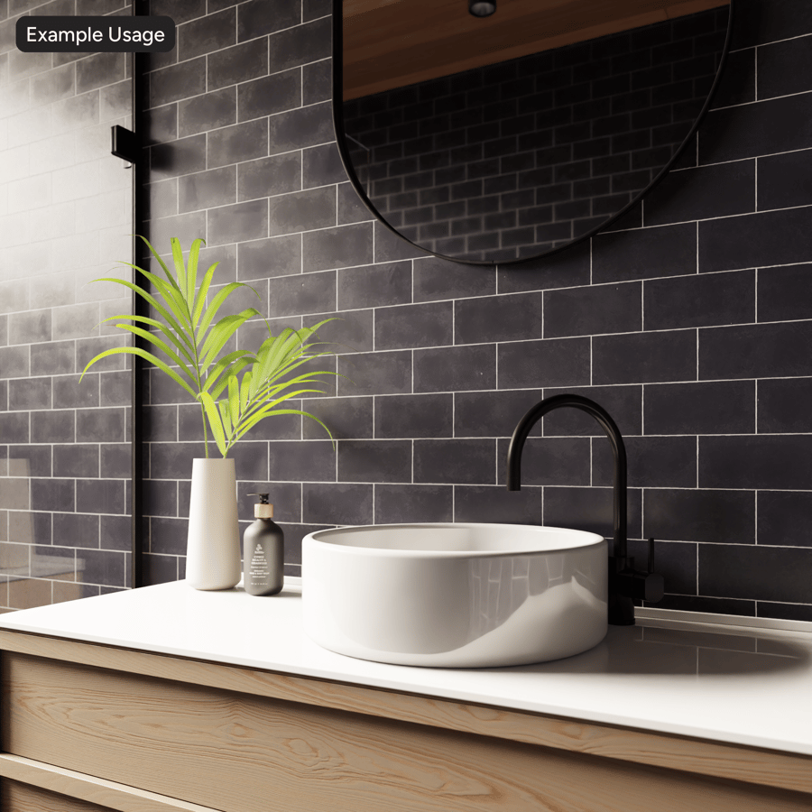 Rectangular Offset Graphite Glossy Tile Texture, Black