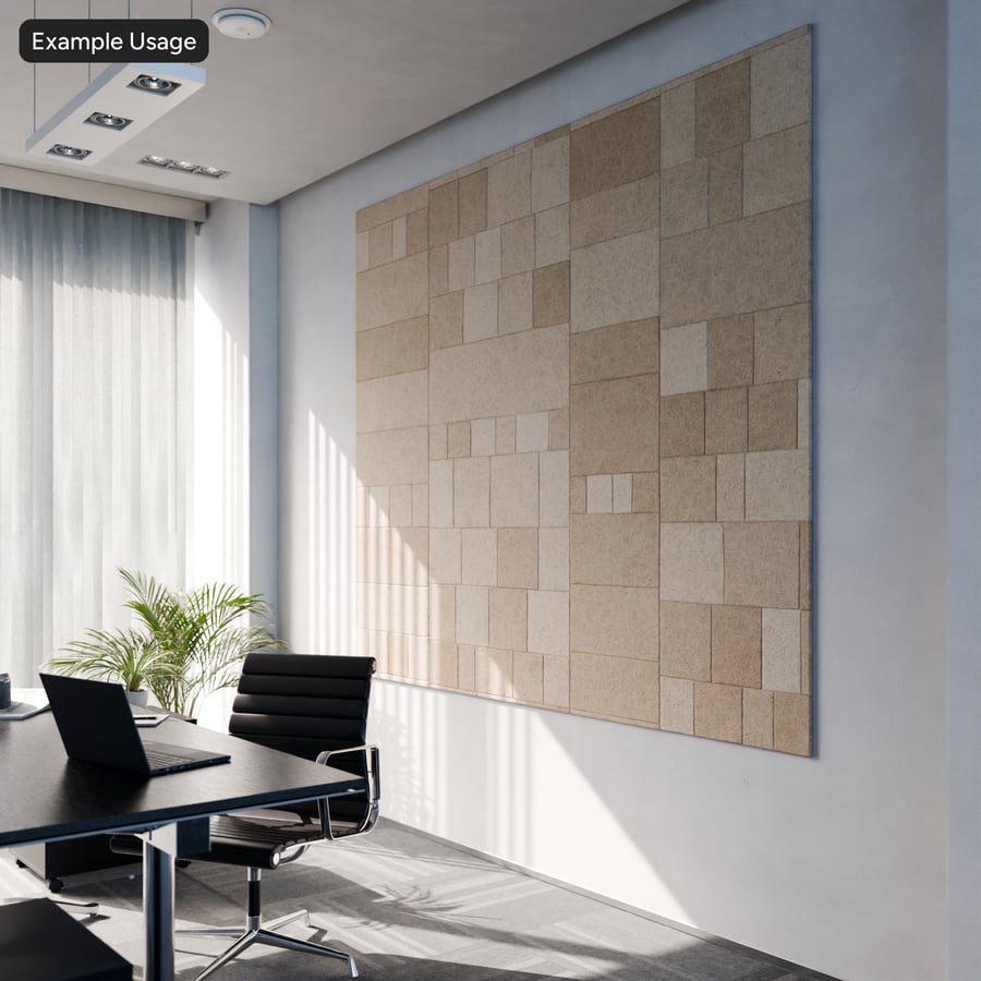 Pequeno painel acústico retangular geométrico com textura, bege