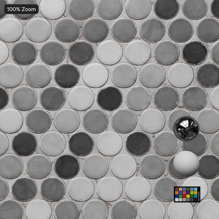Azulejo cerámico mate redondo con textura, gris mixto