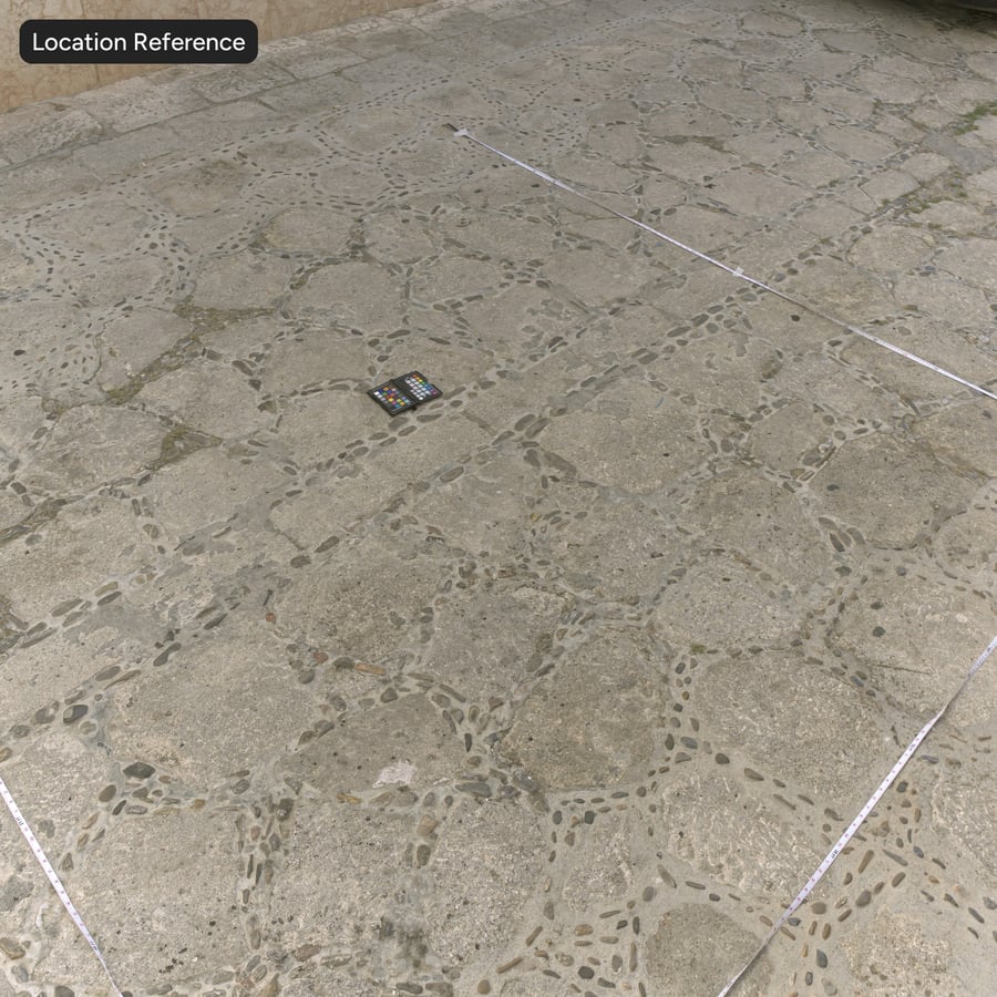 Texture de trottoir mixte en pavés et en béton