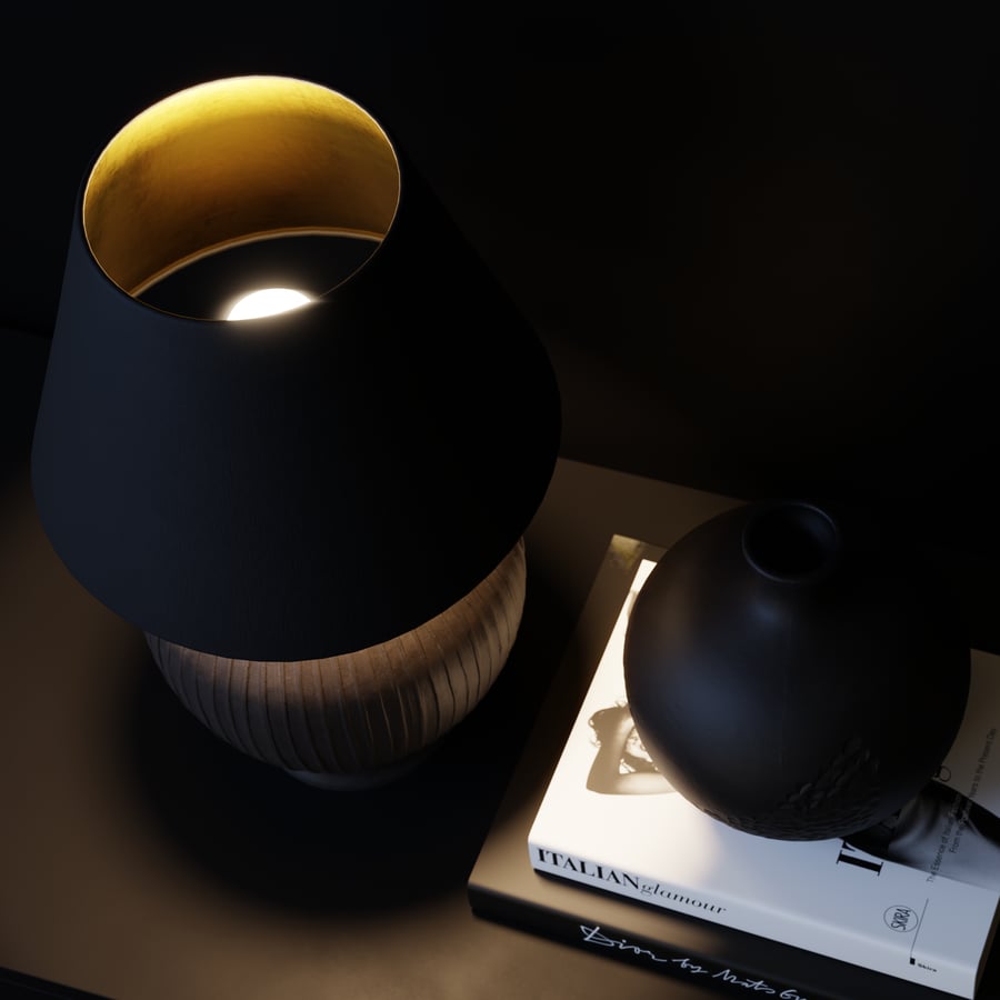 Eno Ceramic Kelantis Carved Shade Lamp Model, Black