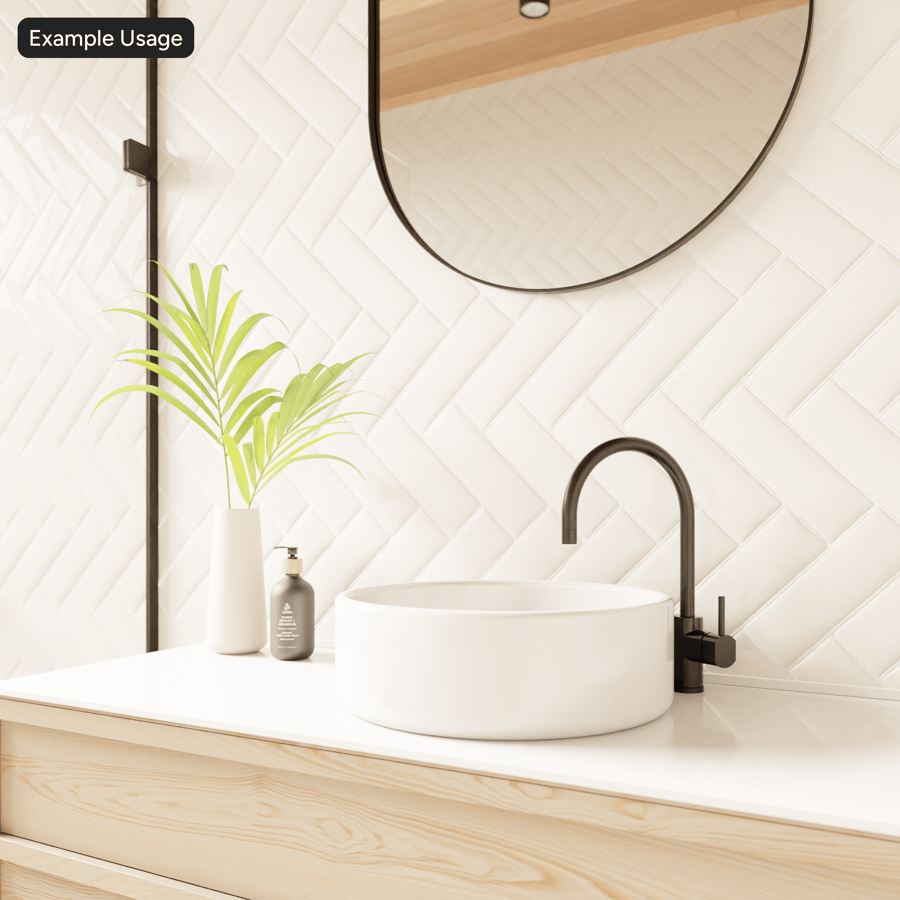 Herringbone Ceramic Glossy Tile Texture, White