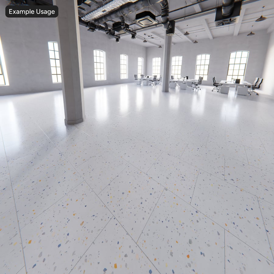 Textura de ladrilho de terrazzo quadrado com lascas espalhadas, branco frutado