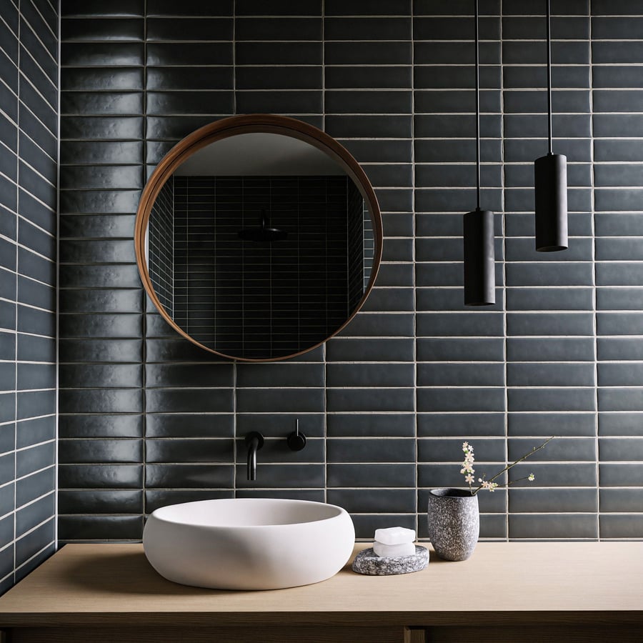 Rectangular Ceramic Glossy Tile Texture, Charcoal Gray