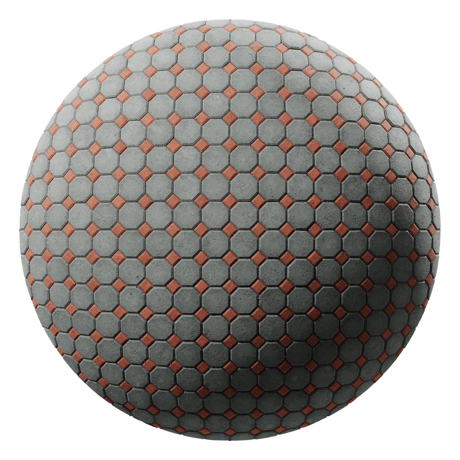 Multicolored Octagonal Dots Concrete Paving Texture, Grey