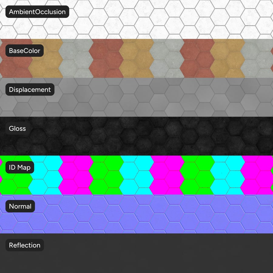 Hexagonal Paver Texture, Multicolored