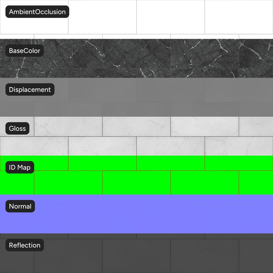 Matná mramorová dlaždice s texturou rybí kosti, Cosmic Grey