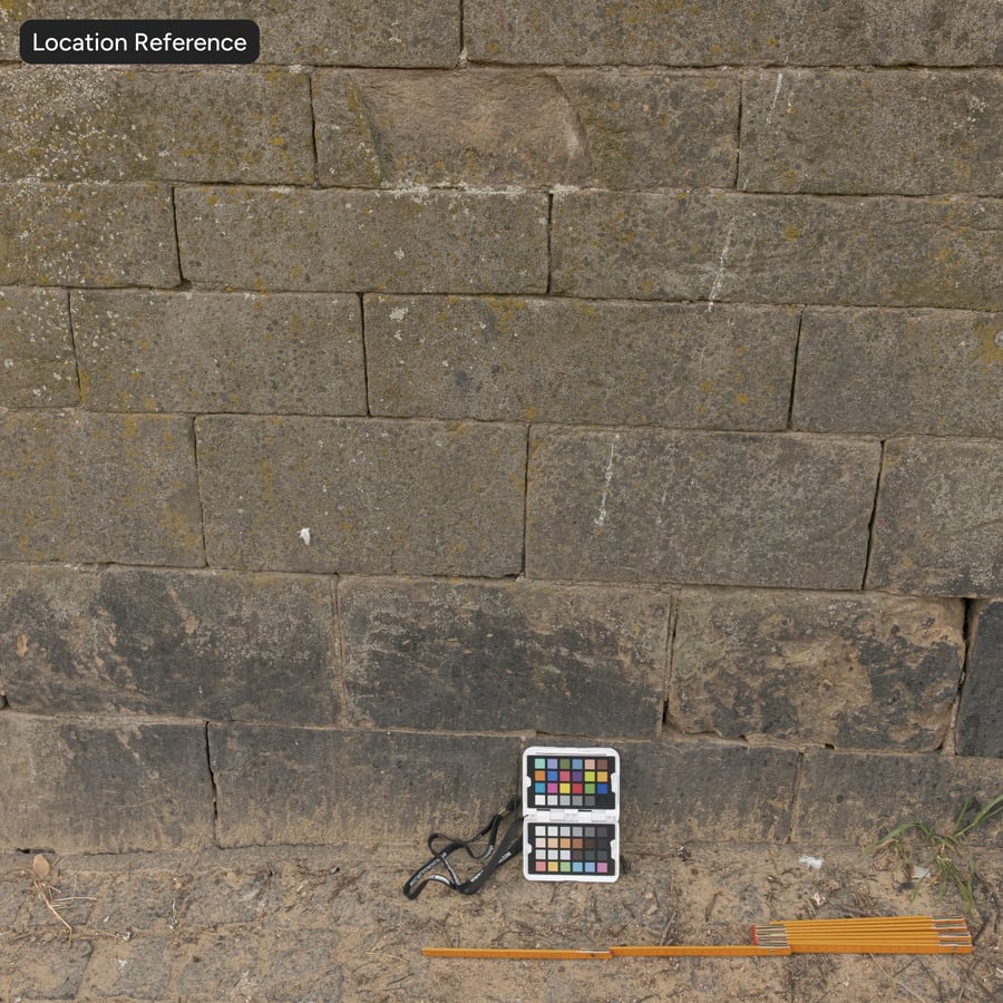 Texture d'un vieux mur en blocs de pierre recouvert de lichen