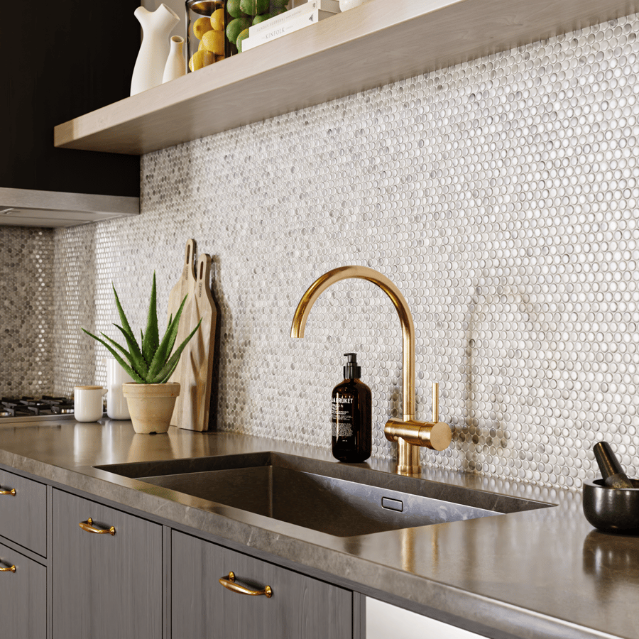 Penny Round Marble Glossy Tile Texture, Grey