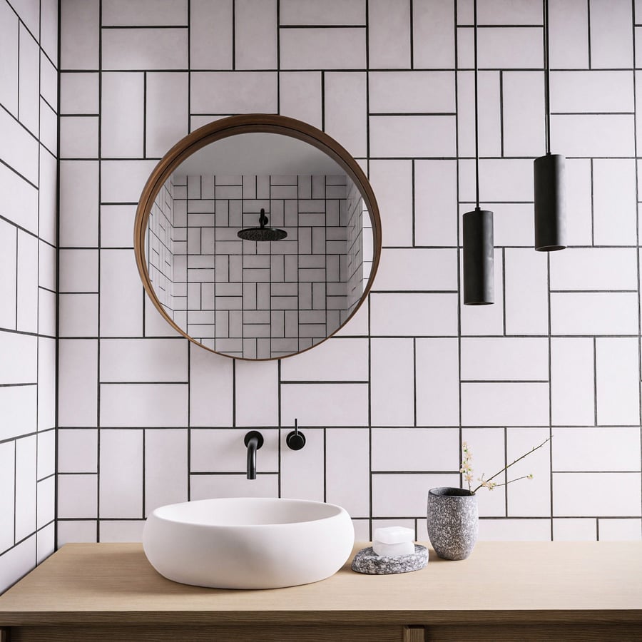 Crosshatch Ceramic Glossy Tile Texture, White
