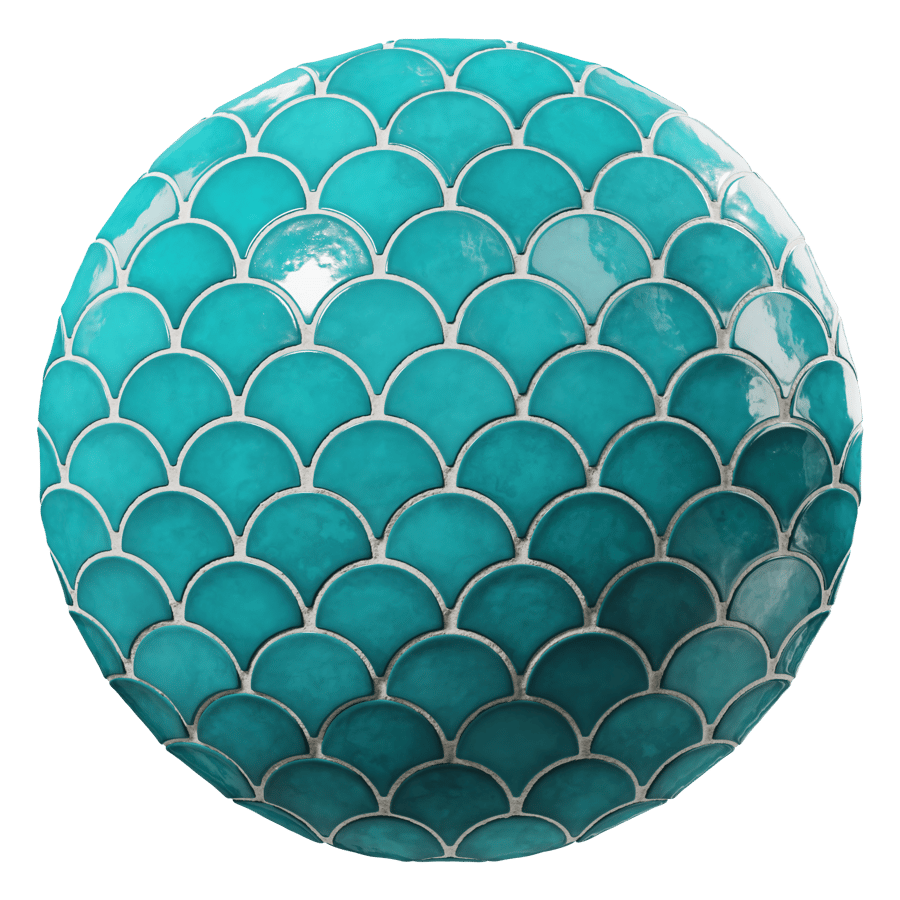 Glossy Fishscale Ceramic Tile Texture, Blue