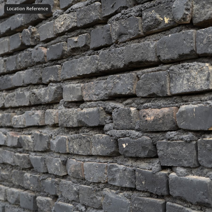 Old Running Bond Brick Wall Texture, Black