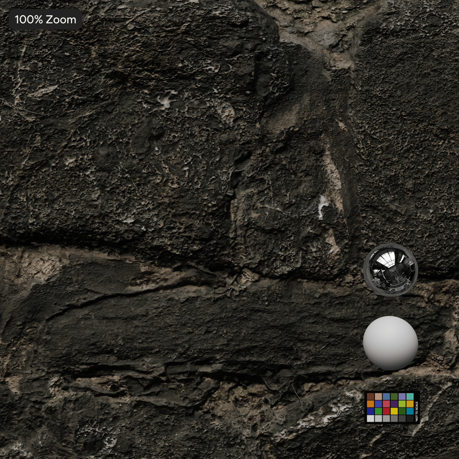 Texture tường đá bazan vụn phủ địa y