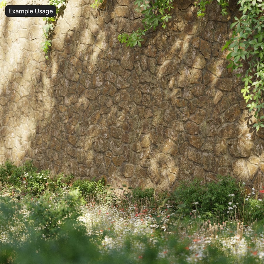 Textura de parede de pedra coberta de musgo, castanho