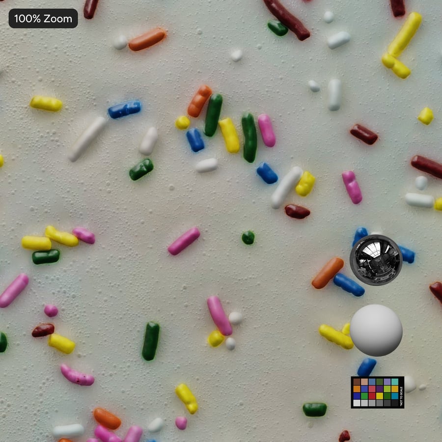 Texture alimentaire Rainbow Sprinkle Glaze, blanc