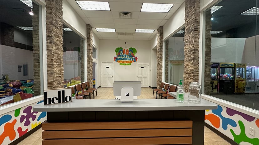 Welcoming lobby at Central Arkansas Inflatables Indoor Park