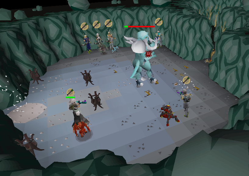 A thawed Ice Demon being attacked by a team after the brazier stage of the puzzle