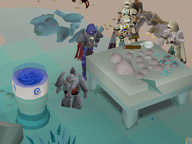 Player converting guardian fragments into essence at the Guardians of the Rift workbench