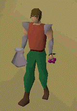 A player combining grapes and jugs of water to make wine