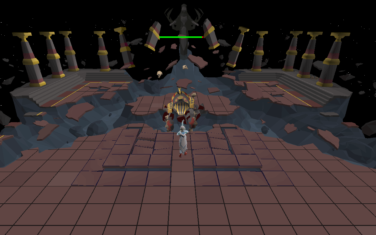 The Warden slamming one side of the final arena while players stand in the safe area