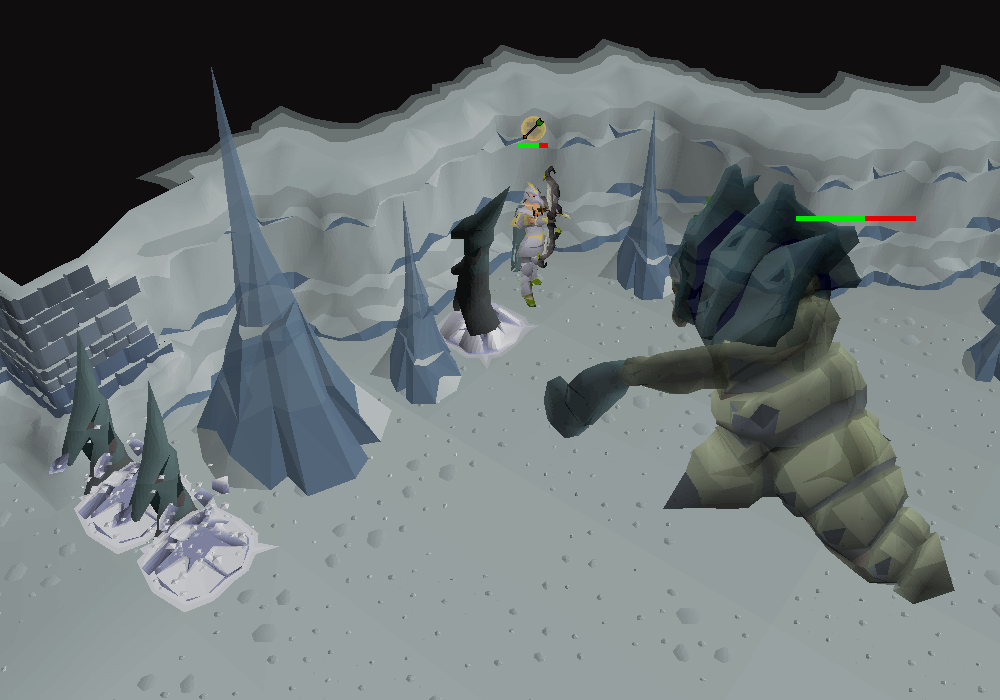 A player using a grouped cluster of hardened spikes to block Muspah’s homing spikes