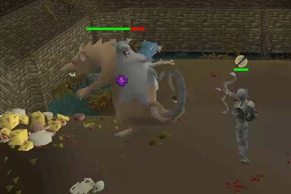 Scurrius beside the food piles during a solo encounter