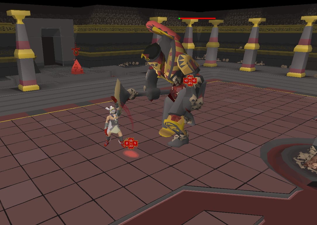 A player using a melee special attack on the Warden’s exposed core during phase two