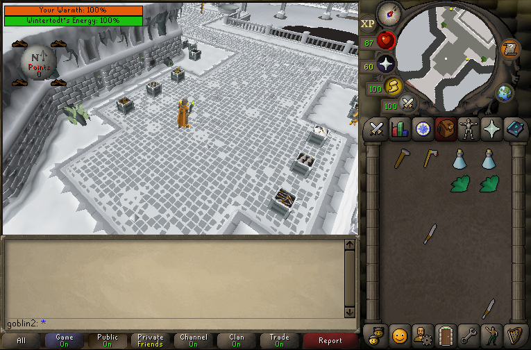 Official Wintertodt update image showing the orange Warmth meter and potion ingredients in the lobby