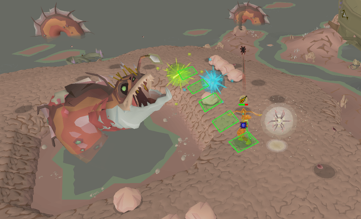 The player glowing inside the abyssal pathfinder area during Leviathan enrage