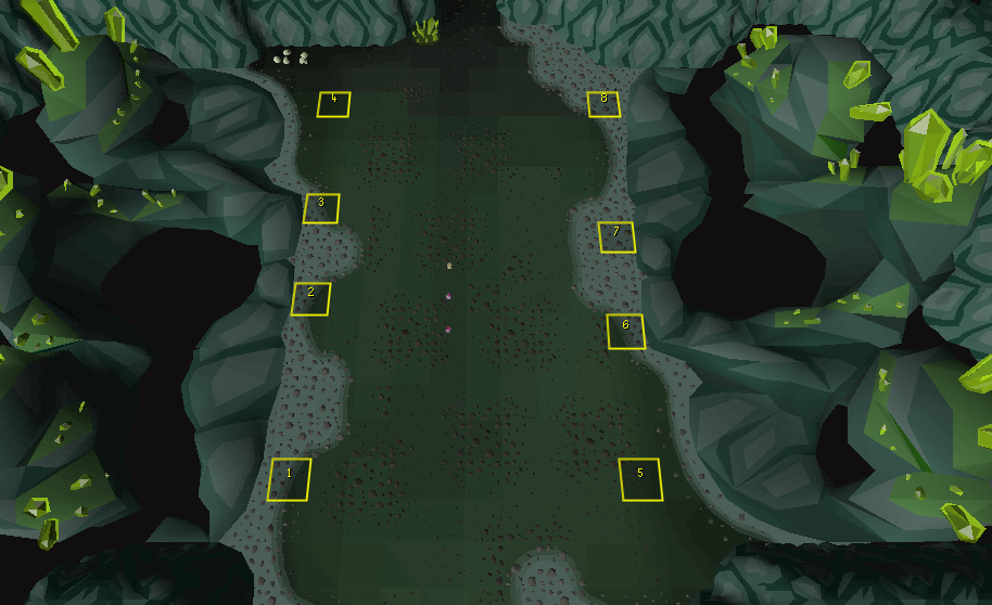 Marked edge positions on both sides of Great Olm’s chamber illustrating areas used for head turns