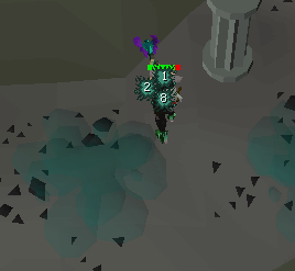 A dark green venom cloud occupying several tiles in Zulrah’s arena