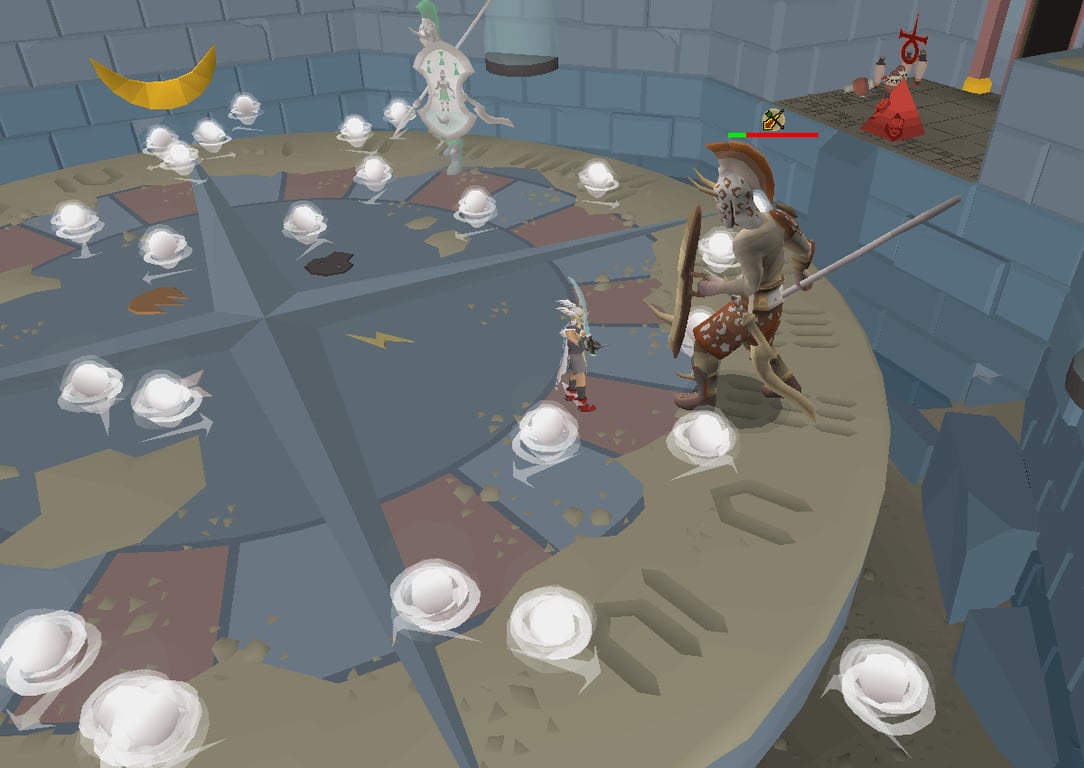 Akkha’s final stand with directional white unstable orbs moving across the player’s route