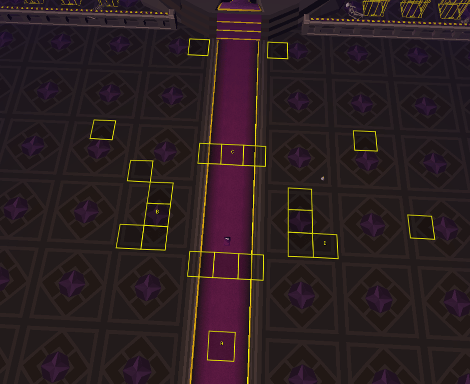 Verzik arena tiles showing pillar positions, central phase-two positions and labelled web-cycle reference points