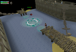 Players fishing the spirit pool while Tempoross is submerged