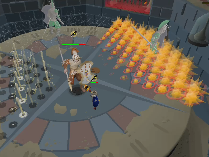 Akkha’s arena with one safe quadrant during a shadow attack