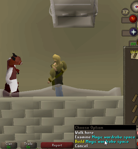 OSRS build-menu option on a house furniture hotspot, illustrating interface positioning