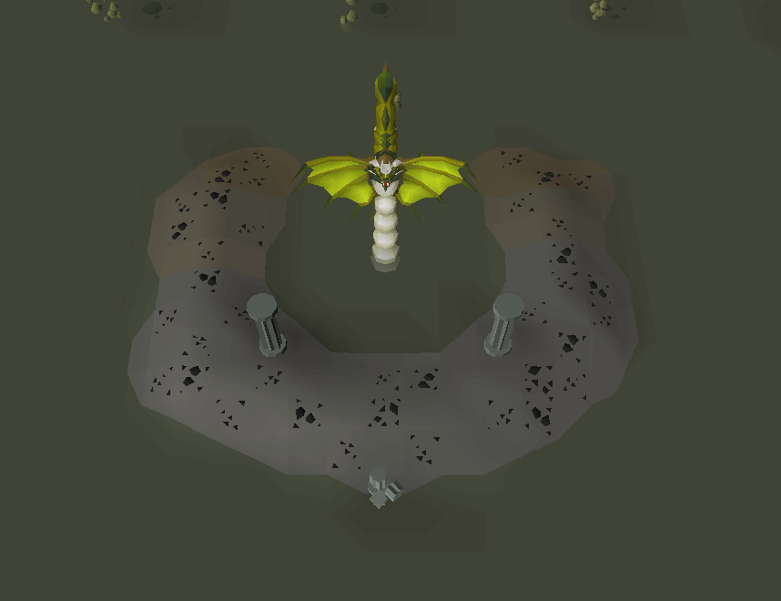 Zulrah’s shrine showing the island, pillars and surrounding swamp