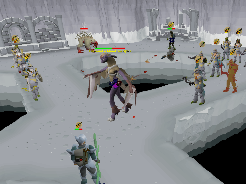 A player highlighted red by Nex’s Blood Sacrifice, the cue to move away from her