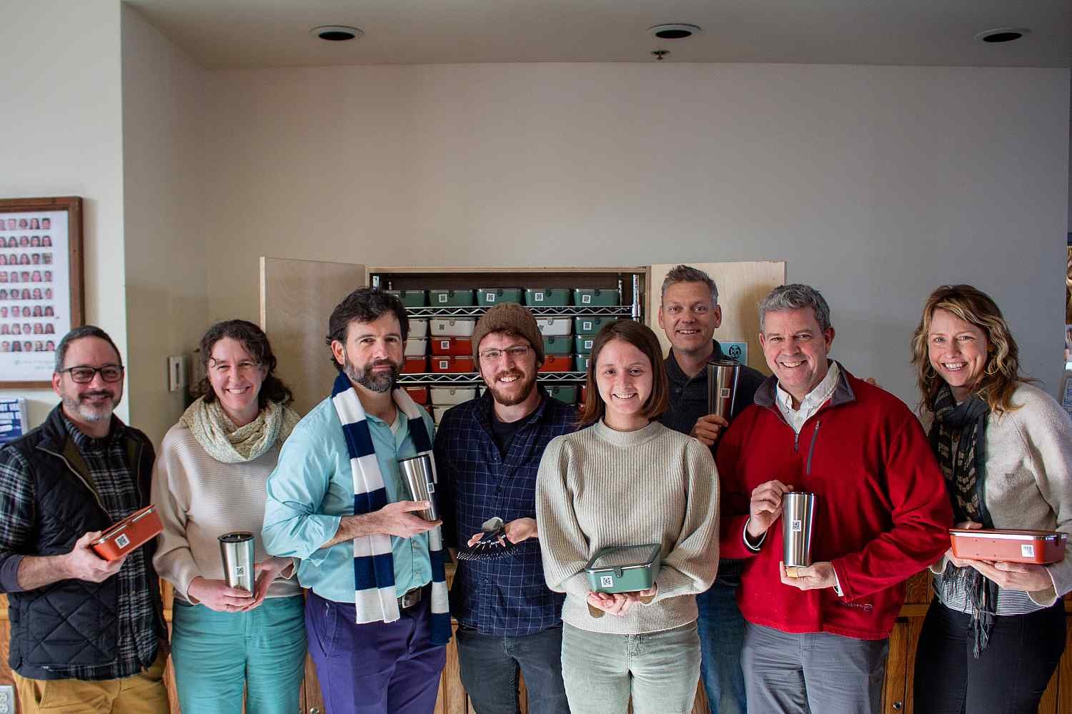 Post-Landfill Action Network founder Alex Freid and project leader Linnea Goh ’25, center, with COA campus leadership celebrating the...