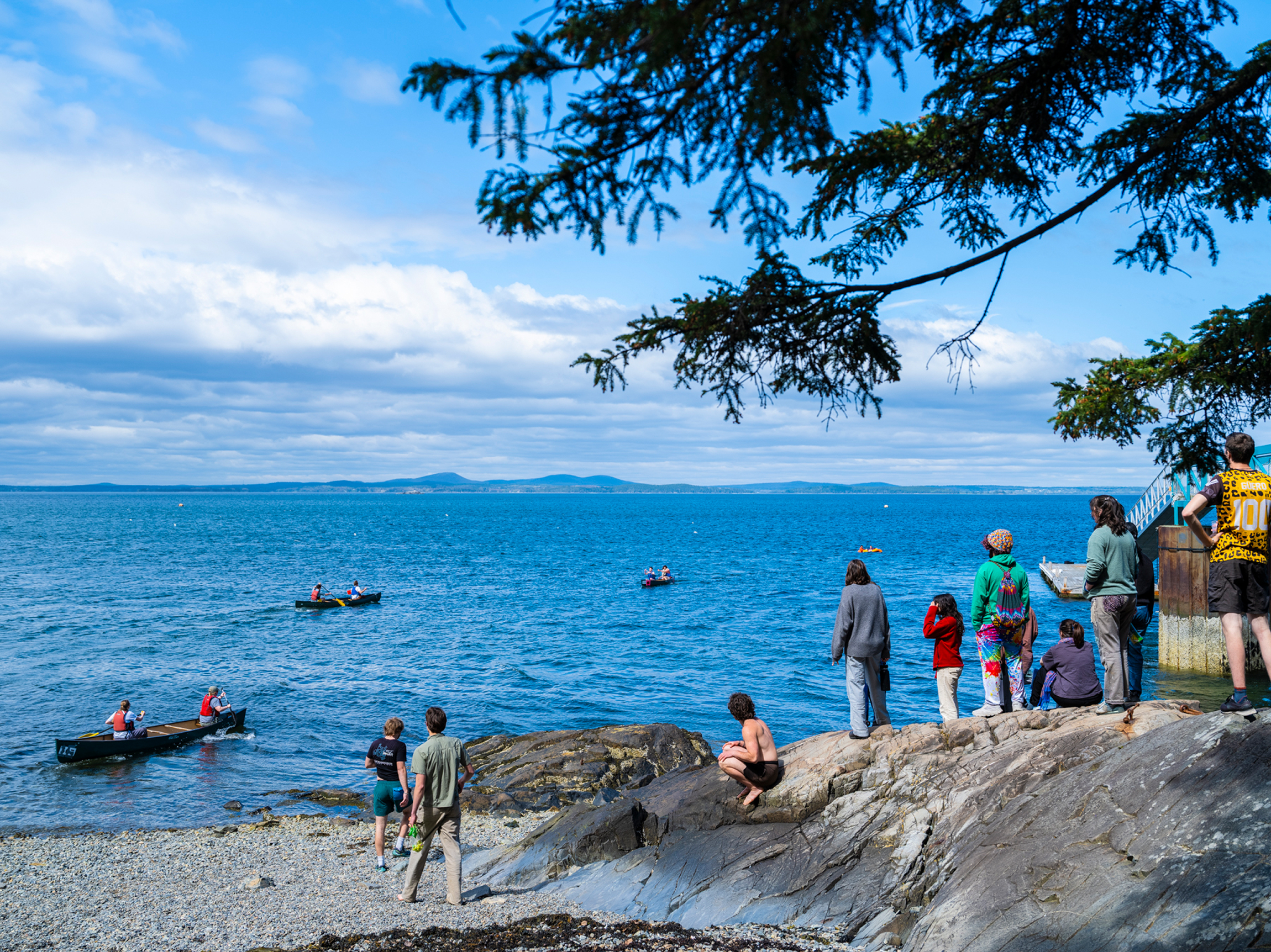 People watching boats on water