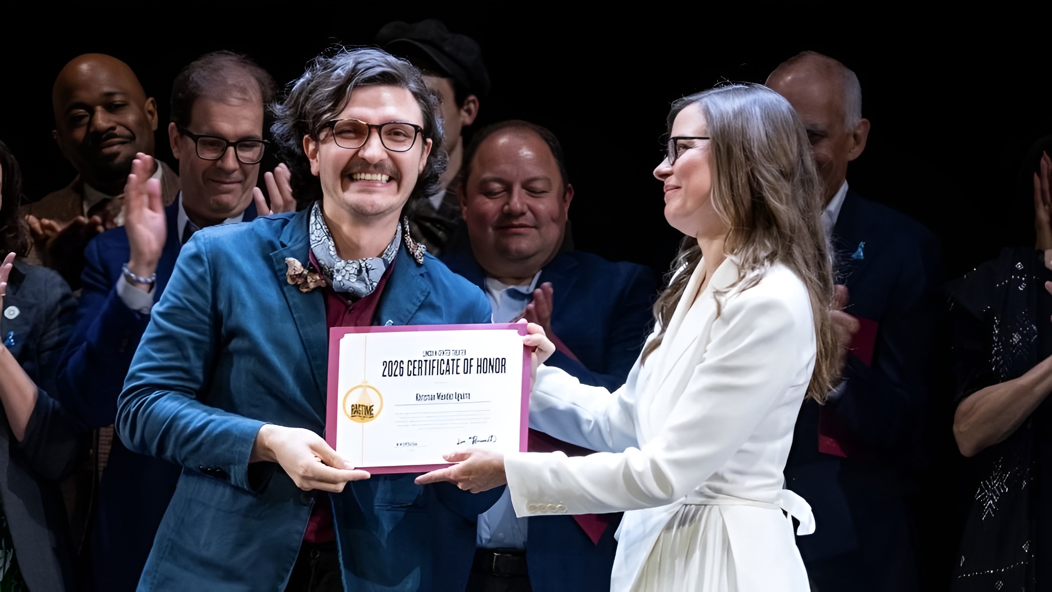 Award presentation on stage