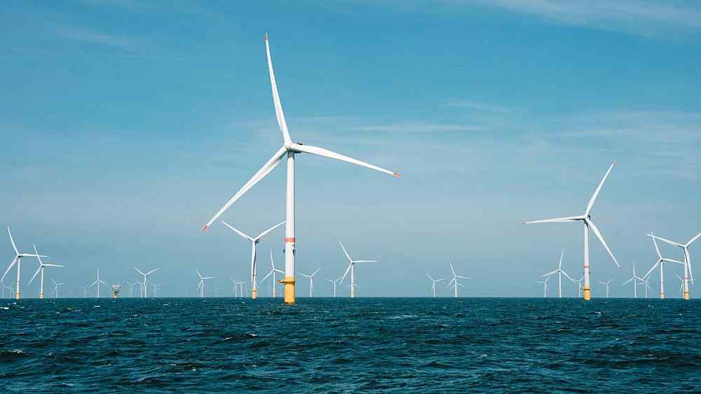 Offshore wind turbines in ocean