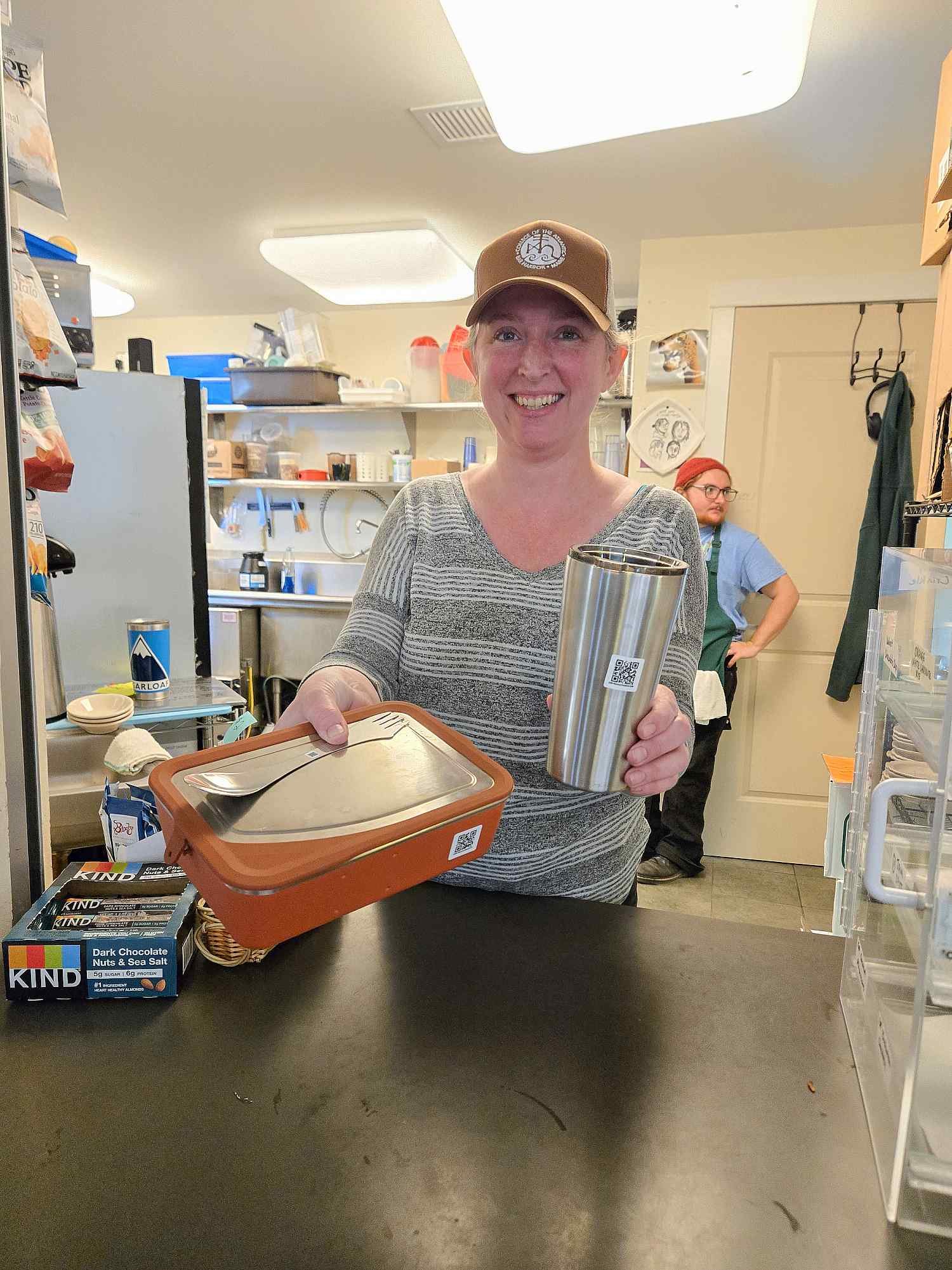 COA students can access the reusable to-go ware program from the campus dining hall and Sea Urchin cafe, above.
