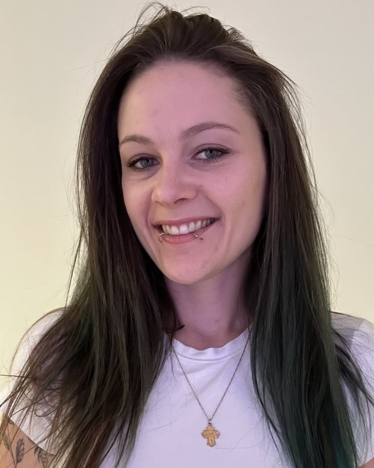 Smiling woman with long hair