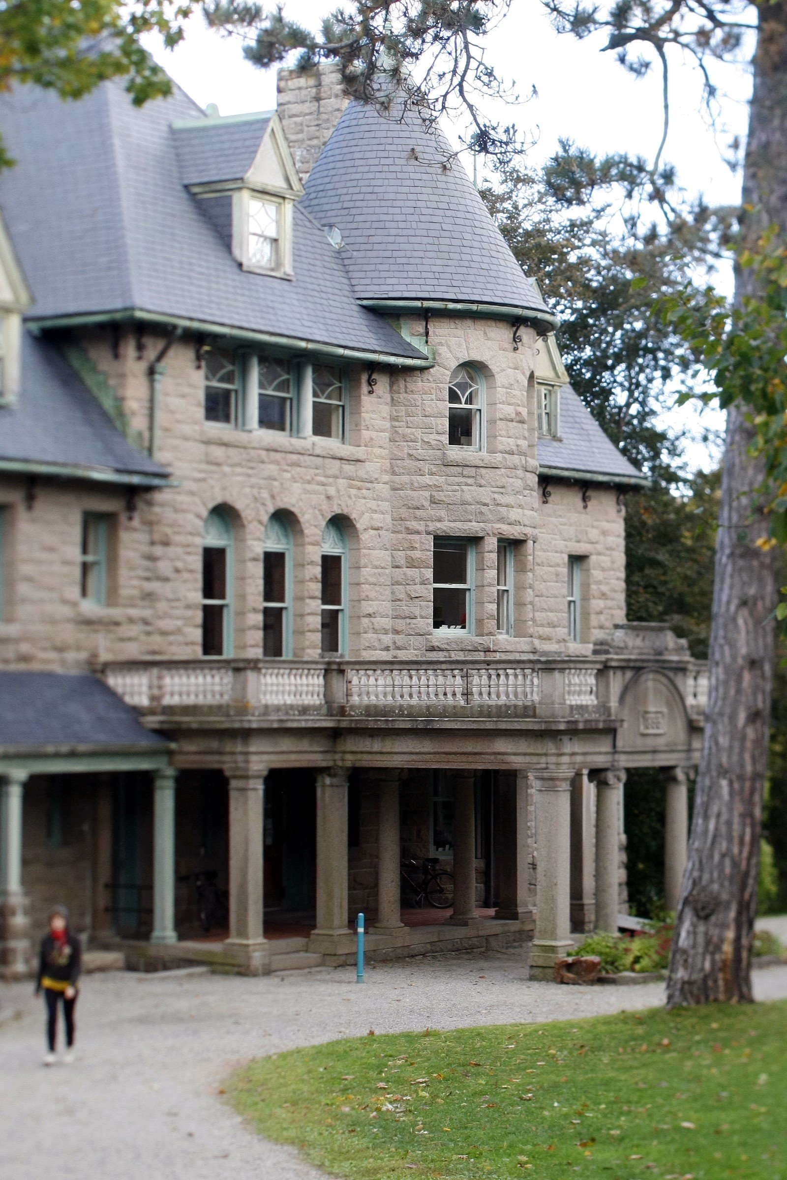 A view of The Turrets, a castle-like building on COA campus