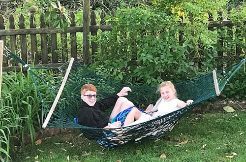 The author, right, at home on Chincoteague Island.