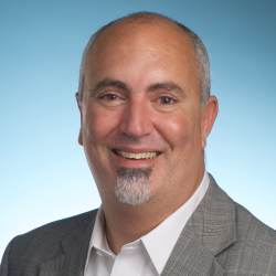 Professional portrait with gray suit.