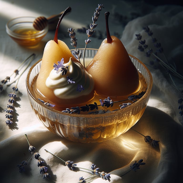 Lavender and Honey Poached Pears