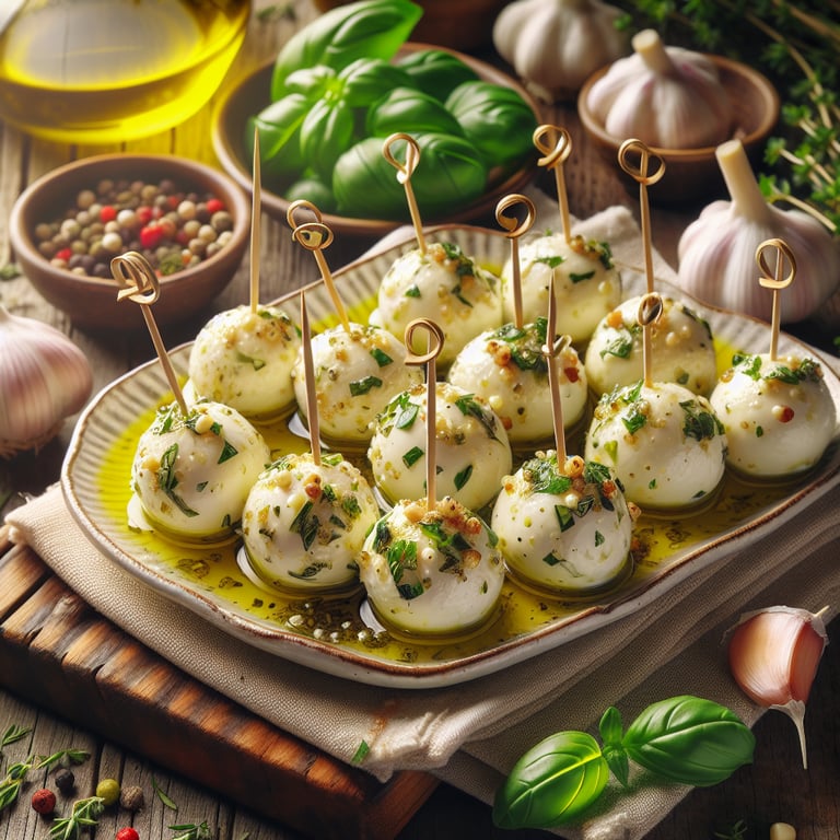 Garlic Herb Marinated Mozzarella Balls