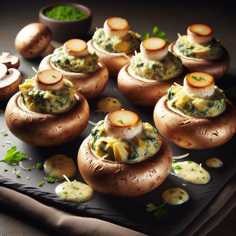 Artichoke and Spinach Dip Stuffed Mushrooms